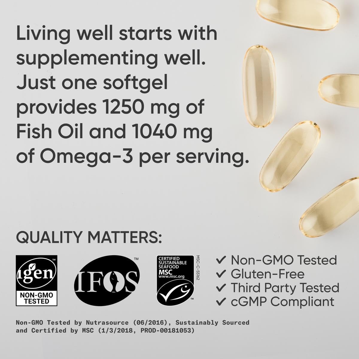 Triple Strength Omega 3 Fish Oil - Burpless Fish Oil Supplement w/EPA & DHA