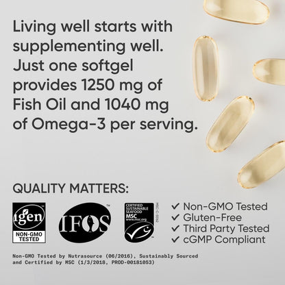 Triple Strength Omega 3 Fish Oil - Burpless Fish Oil Supplement w/EPA & DHA