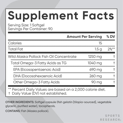 Triple Strength Omega 3 Fish Oil - Burpless Fish Oil Supplement w/EPA & DHA